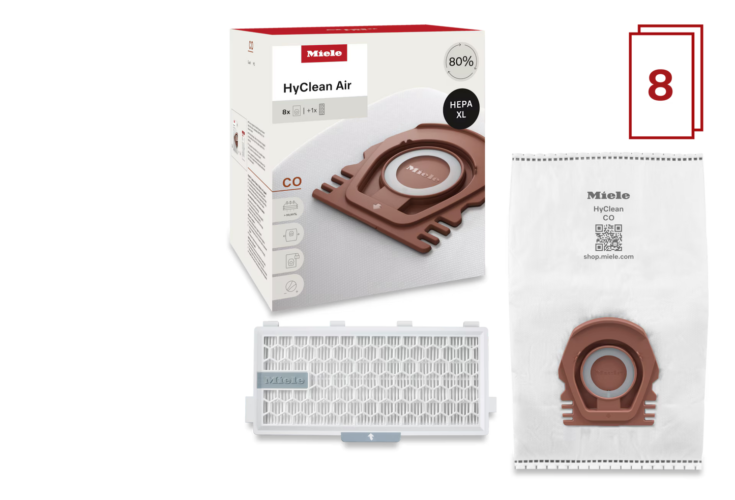 Miele HyClean Air CO Vacuum Bags XL 8 Pack