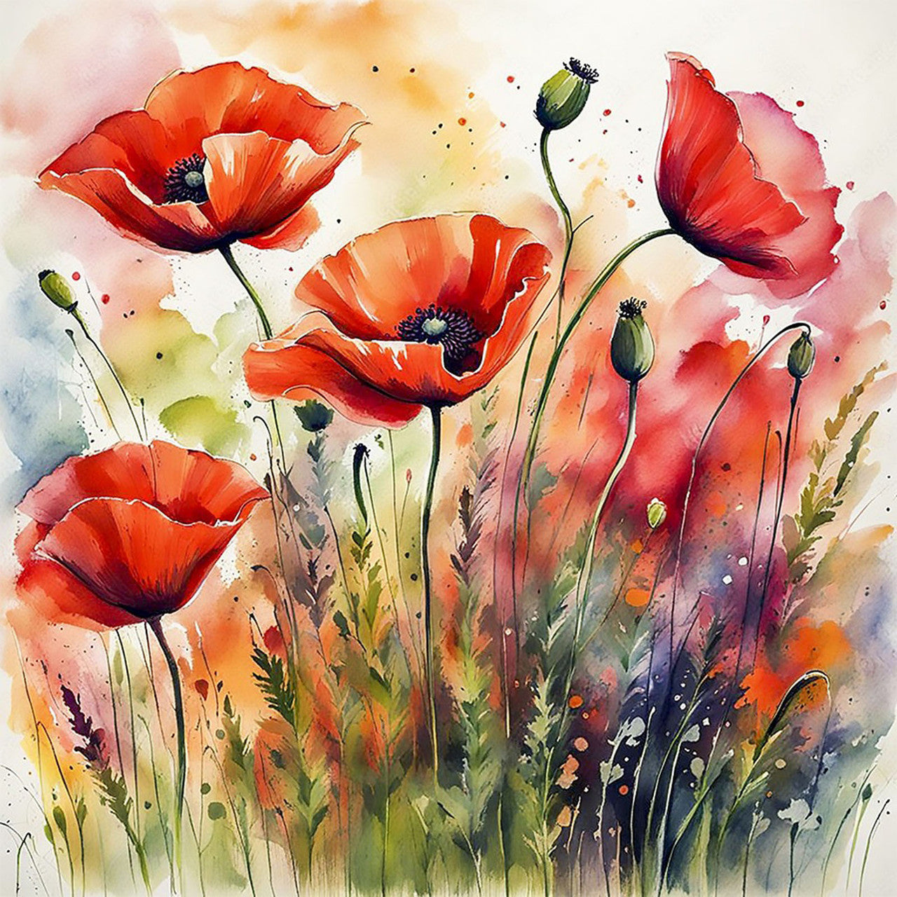 Poppies Fabric Panel 17" x 17"