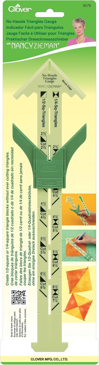 Clover No-Hassles Triangles Gauge By Nancy Zieman - Calibro Per Triangoli Nel Quilting, 12 Pollici, Con Blocco Scorrevole