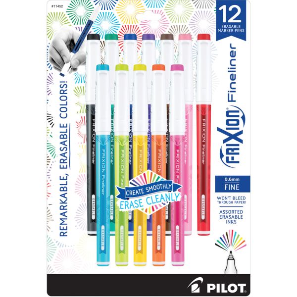Frixion Fineliner 12 Pack of Assorted Colors