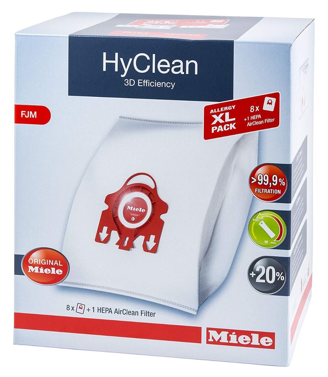 Miele Allergy XL Pack - 8X Airclean 3D FJM Vacuum Bags +1 Hepa Filter SF-HA 50