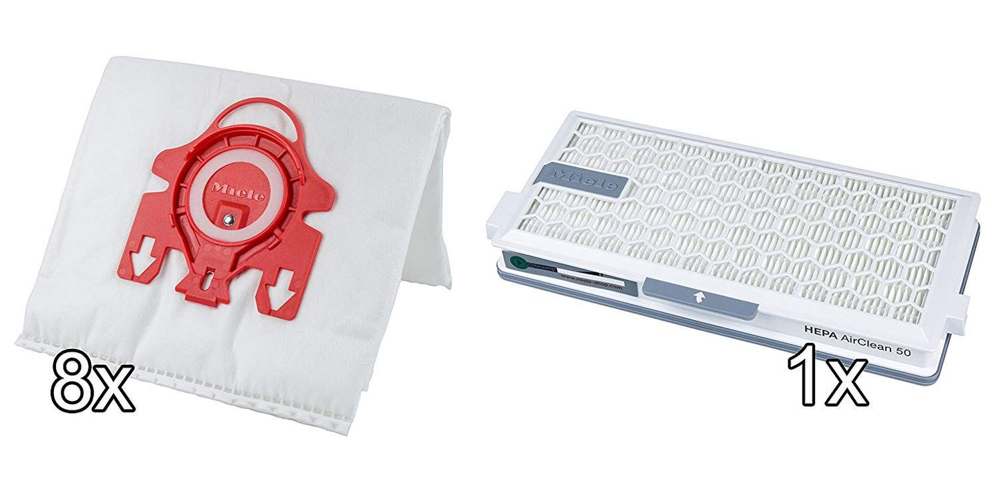 Miele Allergy XL Pack - 8X Airclean 3D FJM Vacuum Bags +1 Hepa Filter SF-HA 50