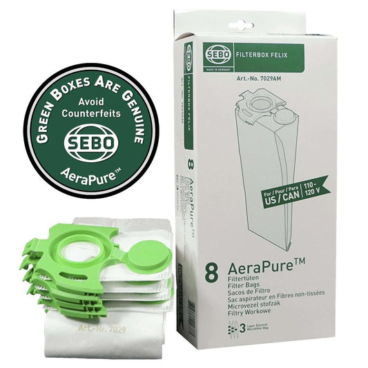 SEBO Filter Bags for FELIX and DART  (8 3-Layer Bags with Caps)