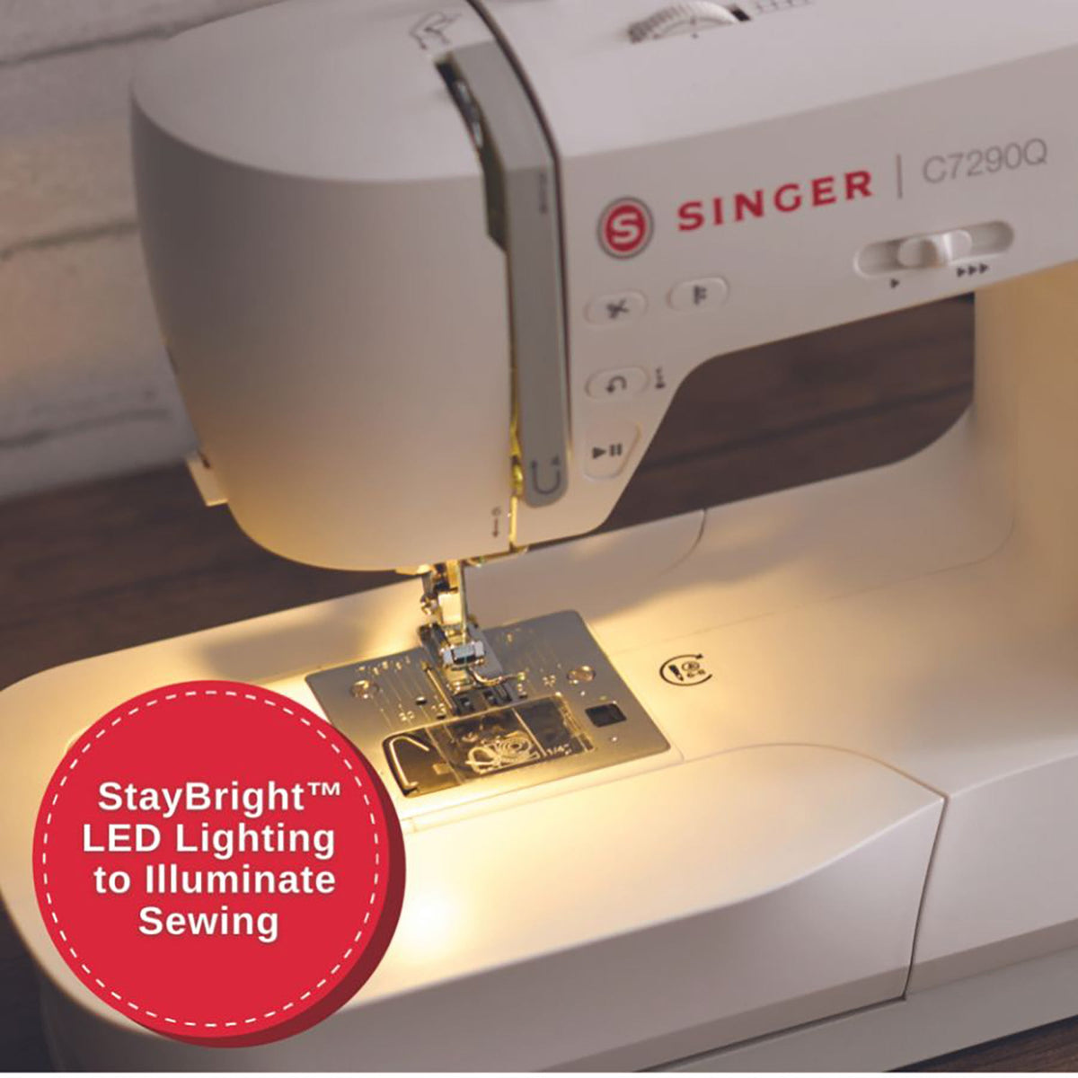 Singer C7290Q sewing area lit by LED lighting