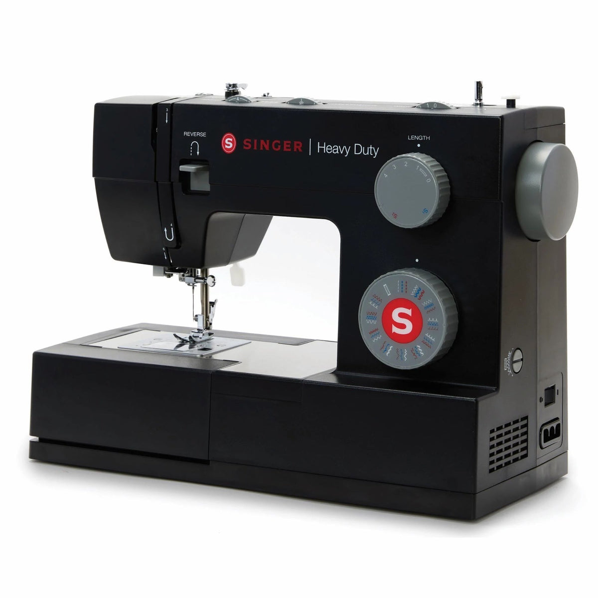 Singer Heavy Duty 4432 Black sewing machine, three-quarter view of the right side
