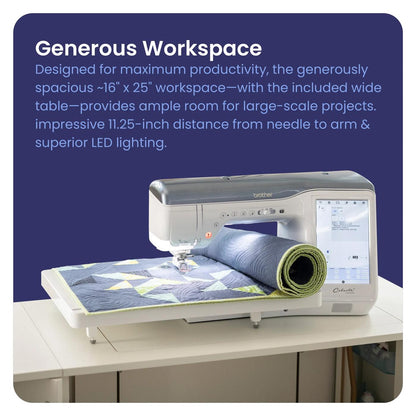 Brother Celeste CX1 spacious workspace with LED lighting