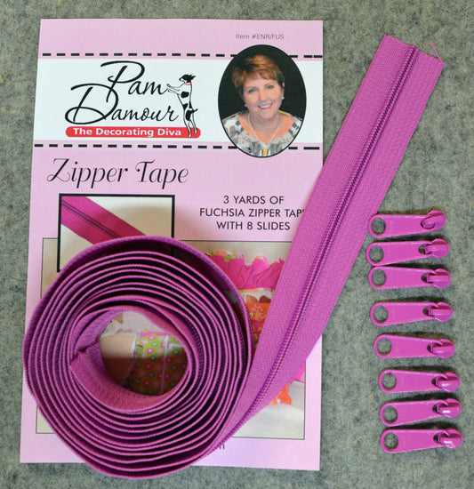 3 yds of Reversible Coil Zipper Tape with 8 Slides - Fuchsia