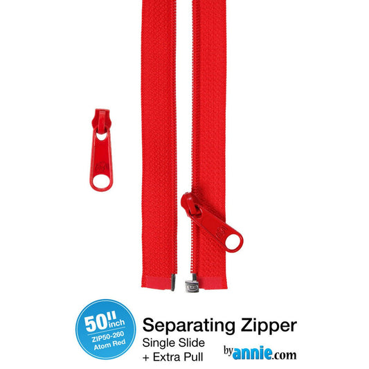 50" Separating Zipper and Extra Slide - Red, Navy or White