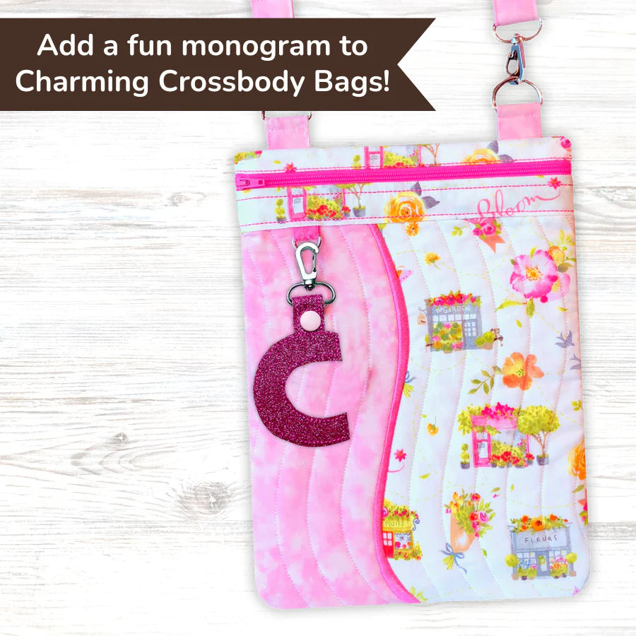 Pickle Pie Designs Alphabet Charms + Keychains In-the-Hoop Embroidery Designs