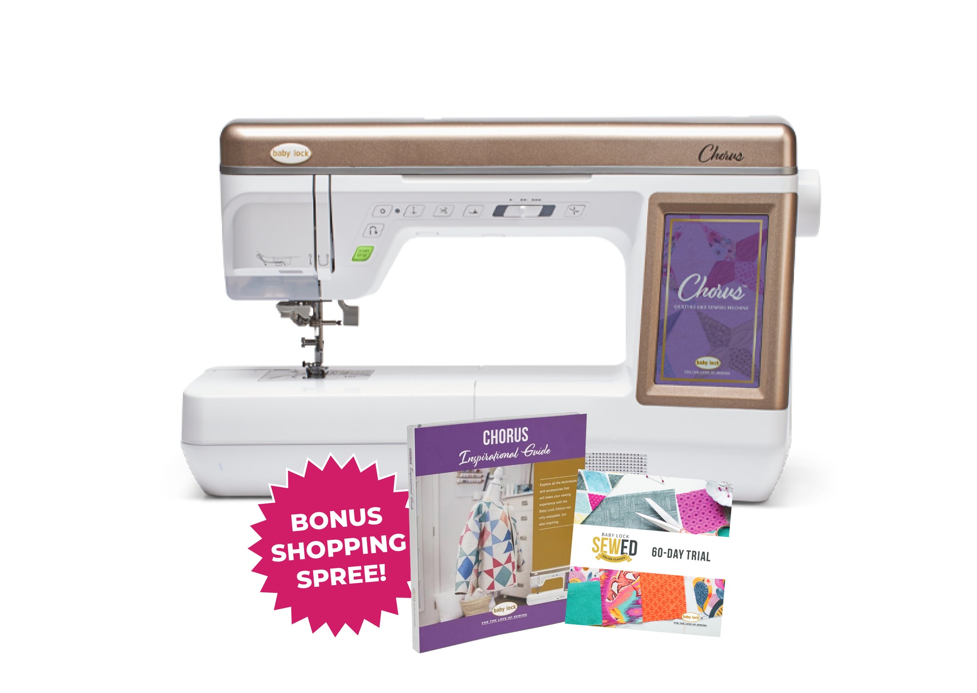 Baby Lock Chorus Sewing & Quilting Machine with Inspirational Guide, Love of Knowledge, Shopping Spree Quality Sewing Bundle