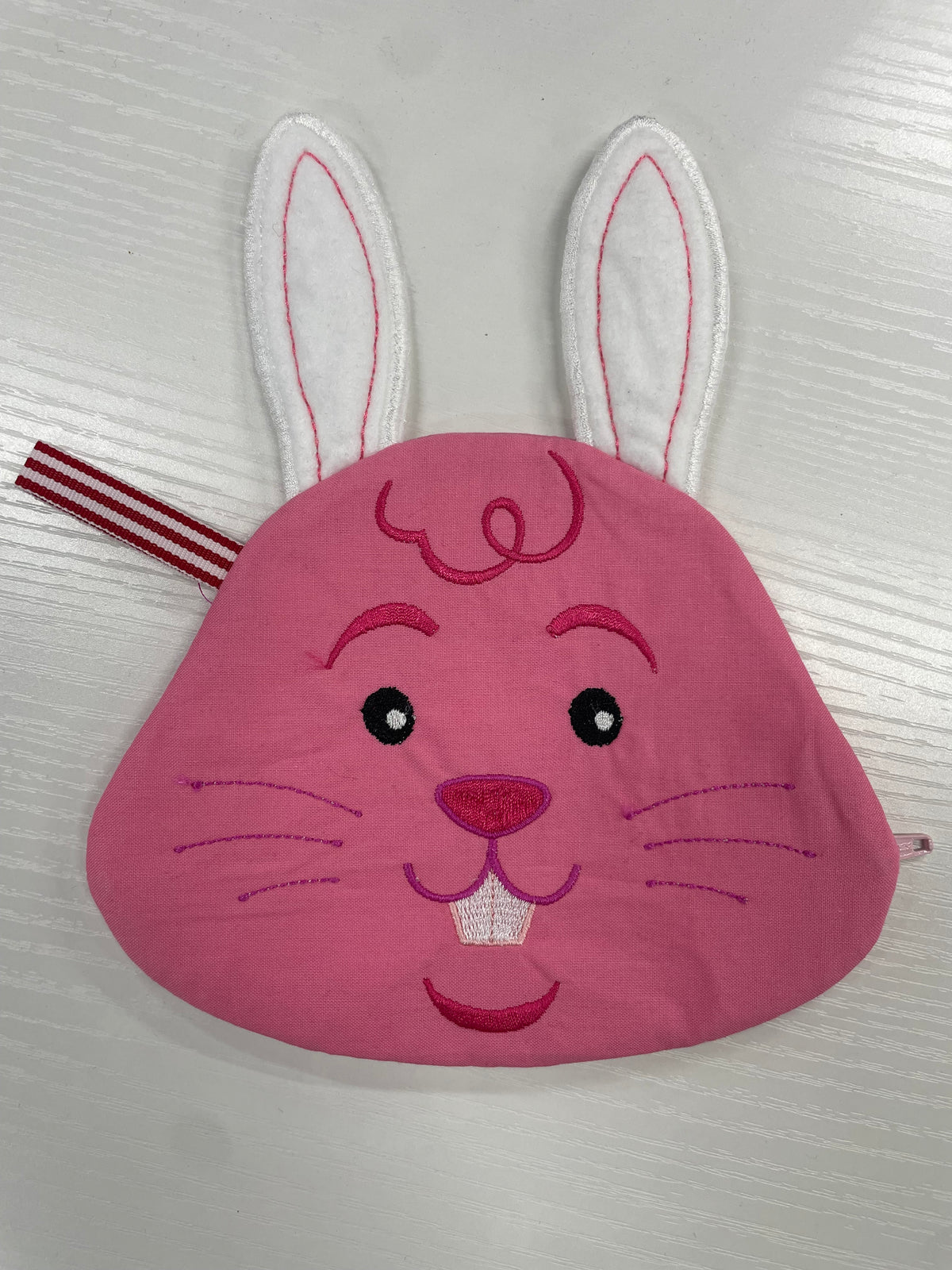 Embroidered pink bunny zipper pouch project