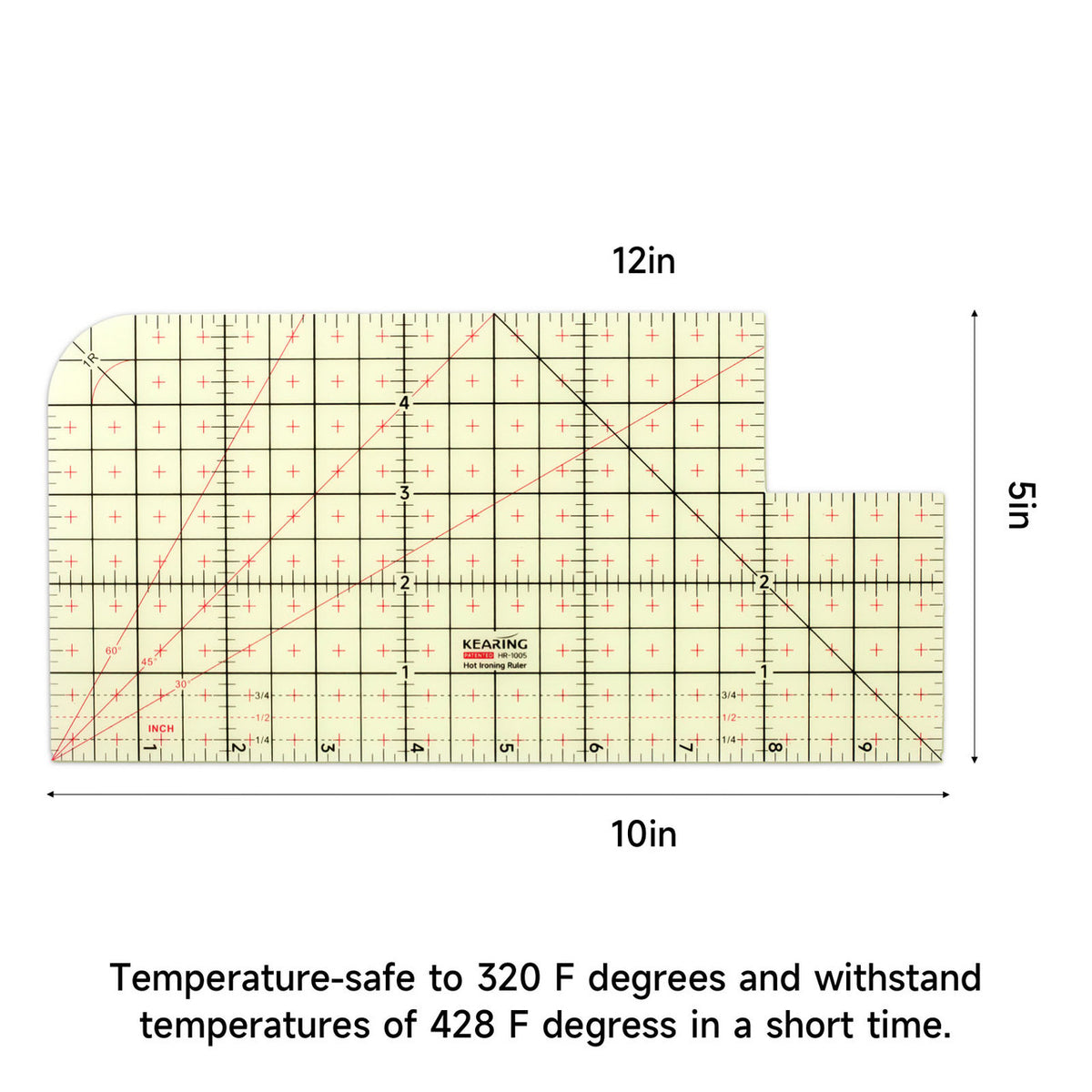 Hot ironing ruler 10in x 5in, transparent heat resistant resin
