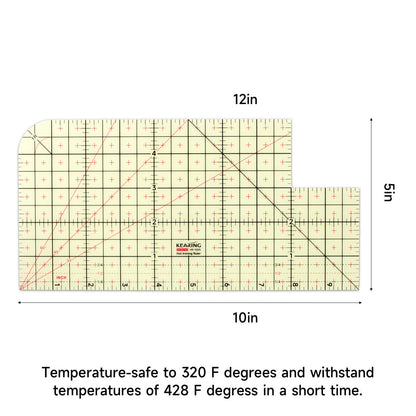 Hot ironing ruler 10in x 5in, transparent heat resistant resin