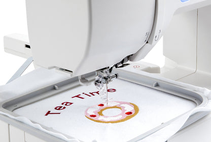 Janome Memory Craft 1000 embroidering a design in the hoop