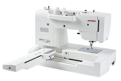 Janome Memory Craft 100E rear view with the embroidery unit extended