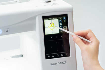 Janome Memory Craft 100E touchscreen used with the stylus