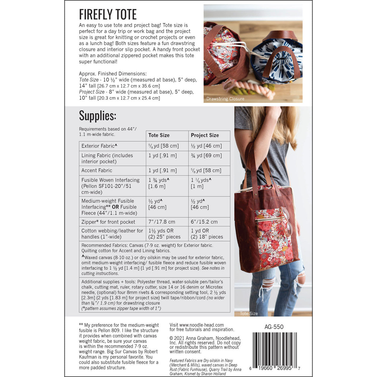 Noodlehead Firefly Tote Bag Sewing Pattern