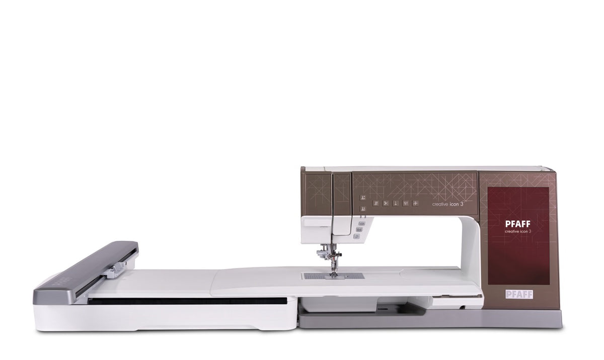 Pfaff Creative Icon 3 with embroidery unit attached, side view