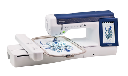 Brother Expedition BX1 with embroidery unit attached, angle view