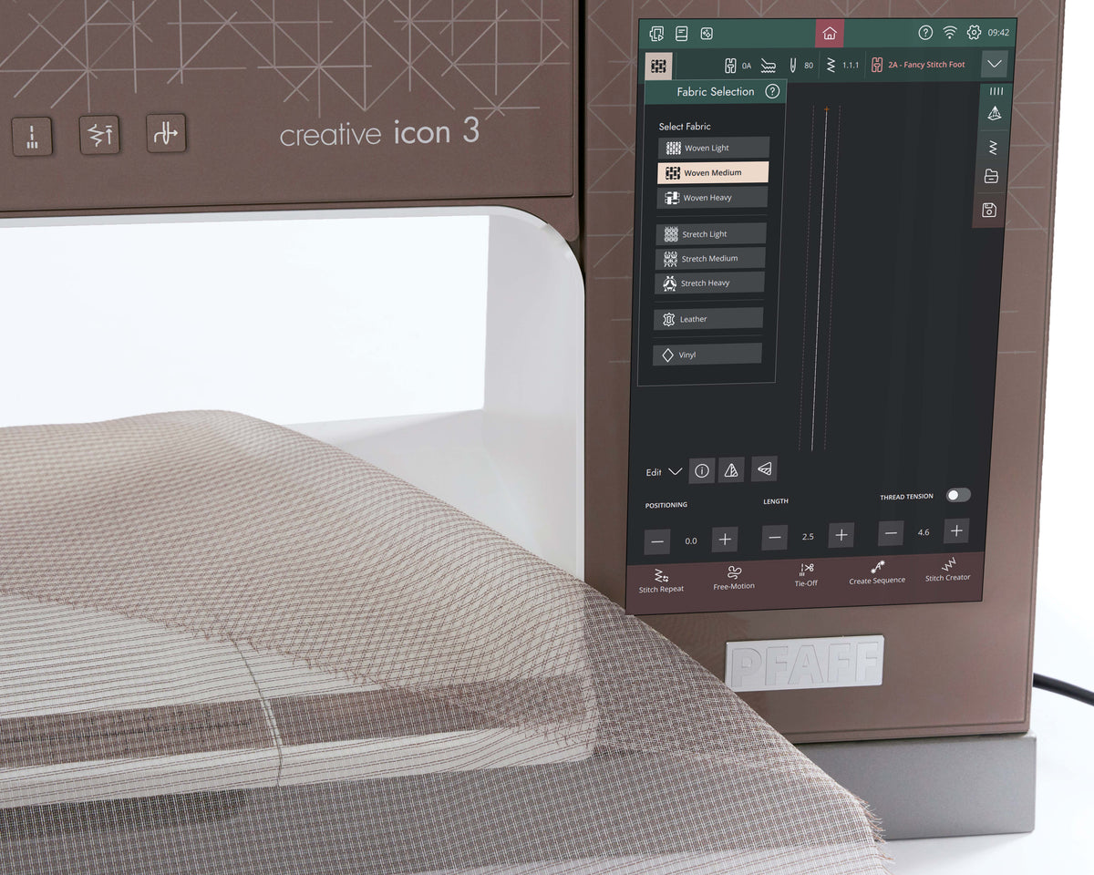 Fabric selection screen on the PFAFF creative icon 3