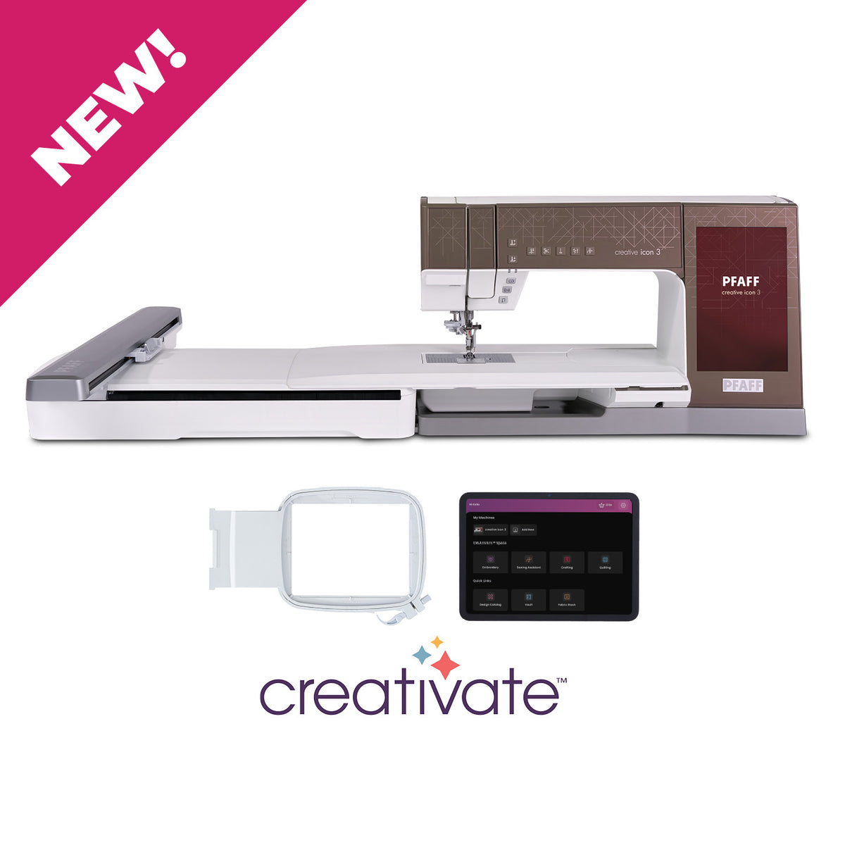 Pfaff Creative Icon 3 with embroidery unit, hoop and tablet