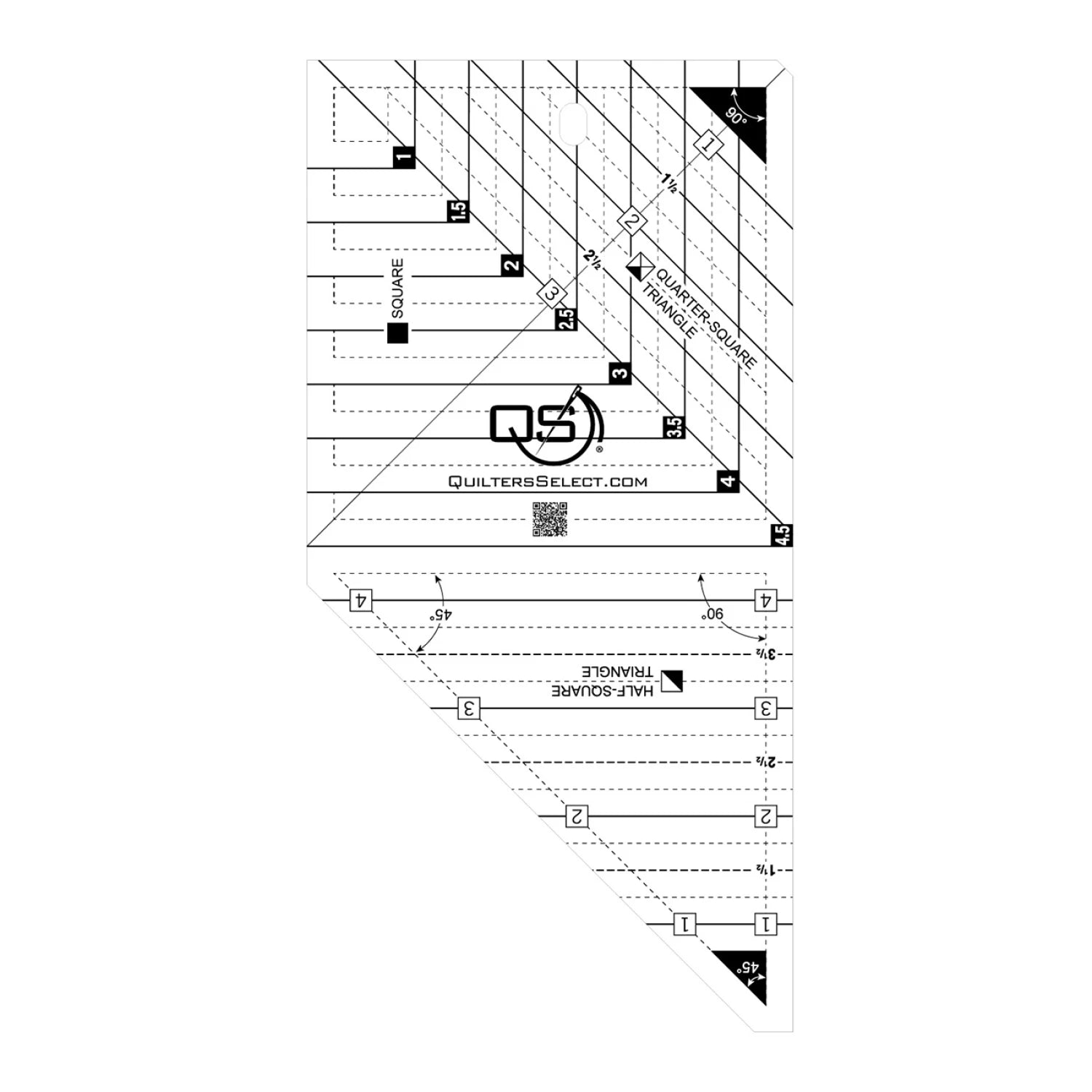 Quilters Select Mini 3-in-1 Crystal Triangle / Square Combo Ruler