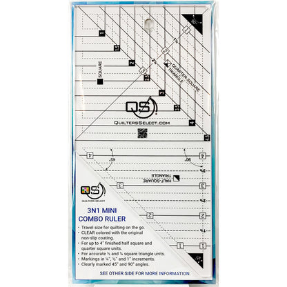 Quilters Select Mini 3-in-1 Crystal Triangle / Square Combo Ruler