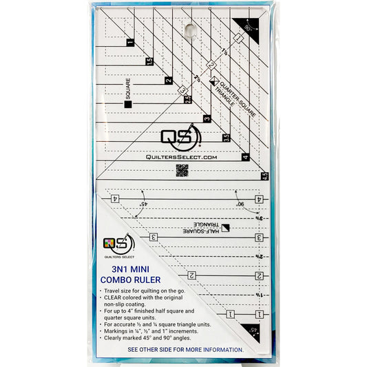 Quilters Select Mini 3-in-1 Crystal Triangle / Square Combo Ruler