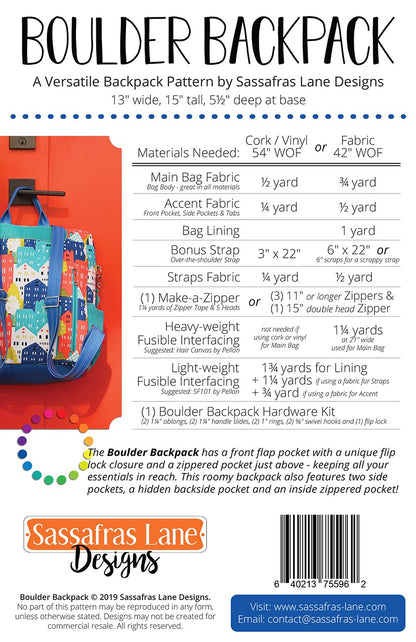 Boulder Backpack sewing pattern by Sassafras Lane Designs