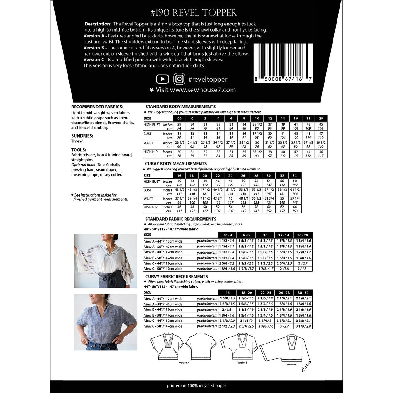 Sew House Seven Revel Topper Sewing Pattern