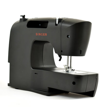 Singer M1150 Black sewing machine rear angle with the SINGER name and the sewing arm opening