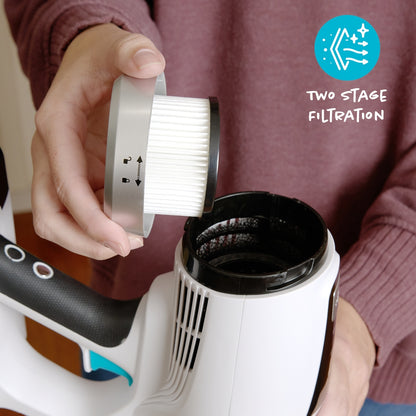 S67 two-stage HEPA media filtration capturing fine dust particles