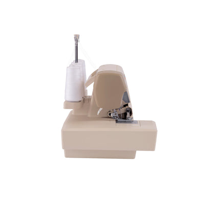 Singer HD0420 serger side view showing the flat bed extension and presser foot