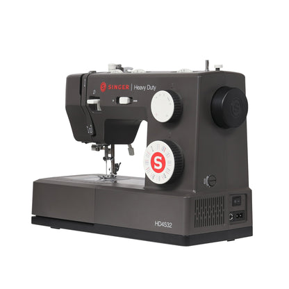 Singer Heavy Duty 4532 Charcoal sewing machine, rear angle with power switch and cord socket