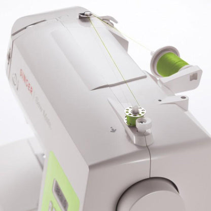Top of the Singer Sew Mate 5400 with spool pin and bobbin winder