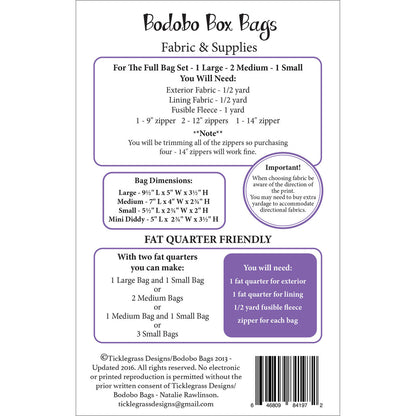 Bodobo Box Bags Pattern