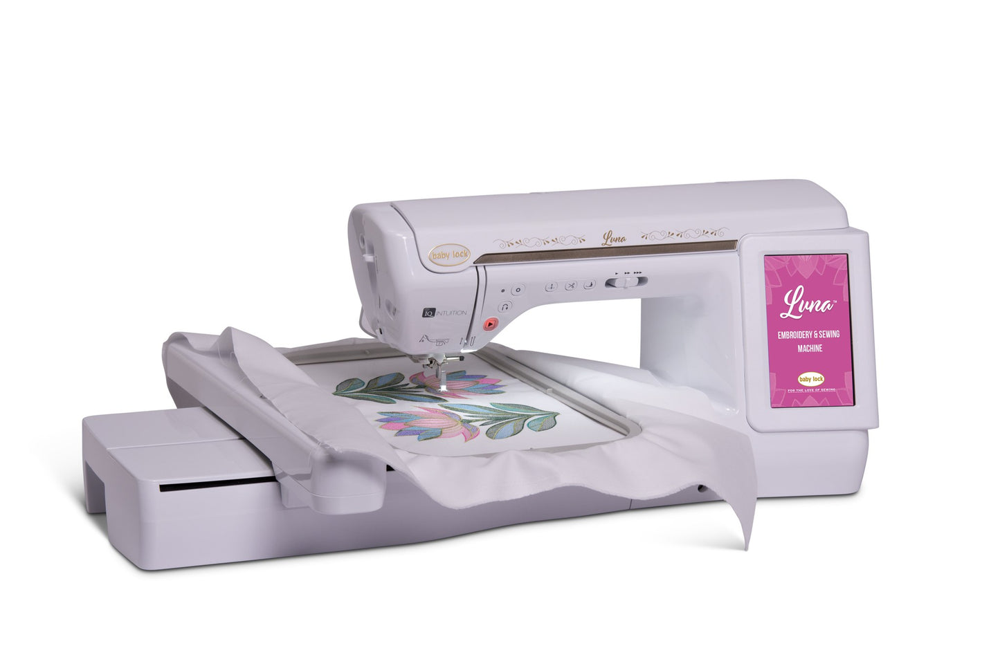 Baby Lock Luna with the embroidery unit attached, right side view