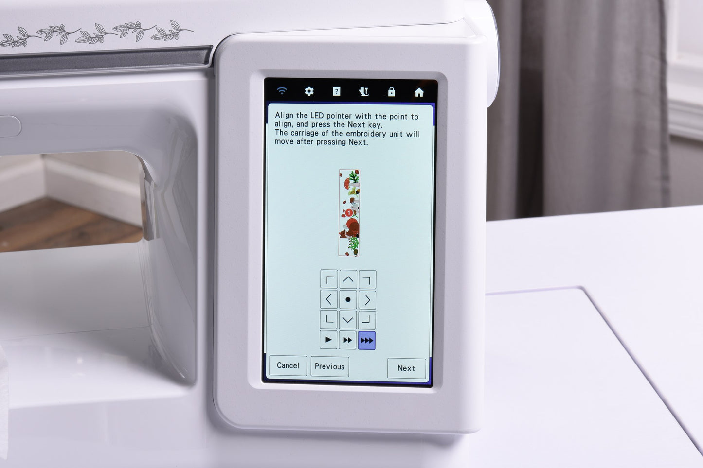 Baby Lock Ursa 2-point positioning on the 7-inch touchscreen