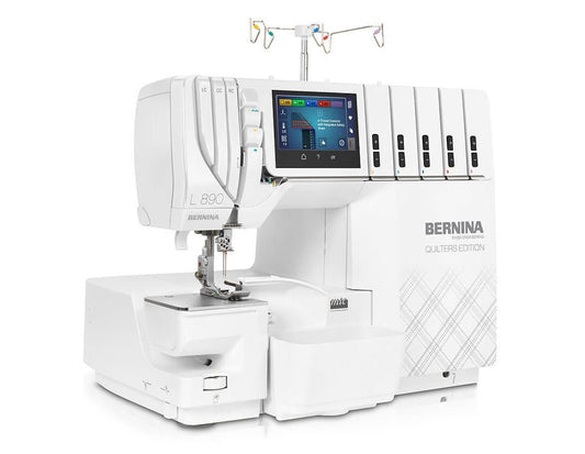 White Bernina Serger with digital screen on a white background.