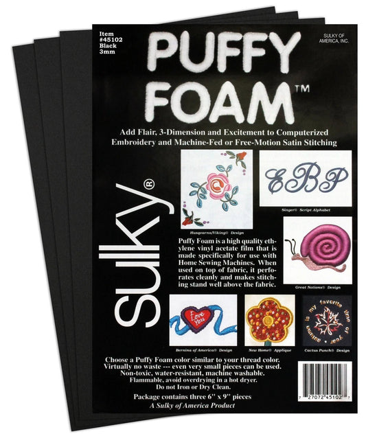 Black 3mm Puffy Foam, 6" x 9" - Pack of 3