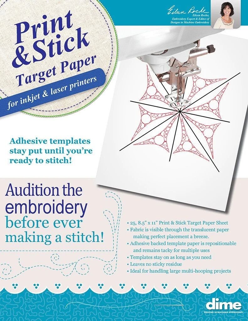 DIME Print and Stick Target Paper for Embroidery Placement
