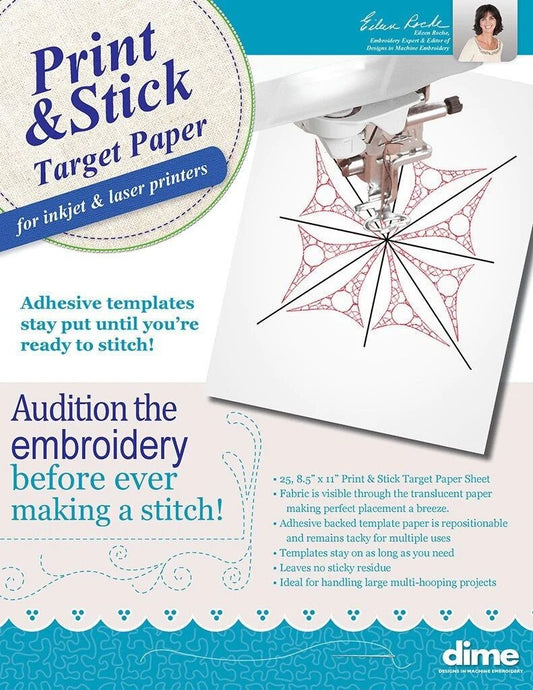 DIME Print and Stick Target Paper for Embroidery Placement
