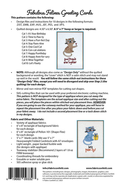 Fabulous Felines Greeting Cards - Embroidery Designs
