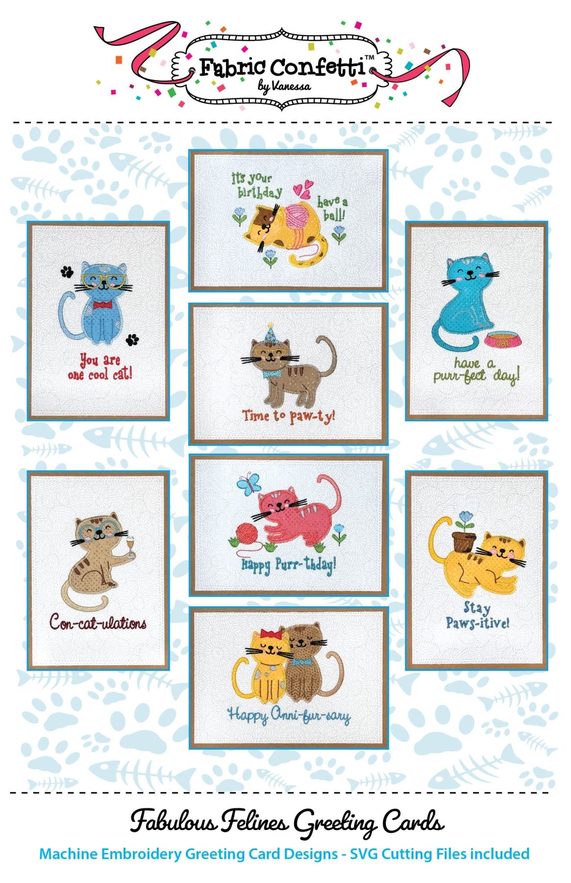 Fabulous Felines Greeting Cards - Embroidery Designs