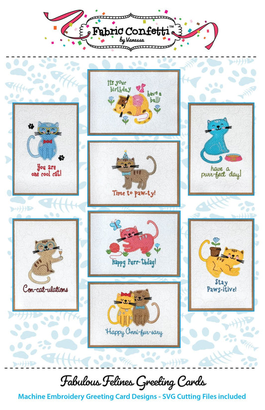 Fabulous Felines Greeting Cards - Embroidery Designs