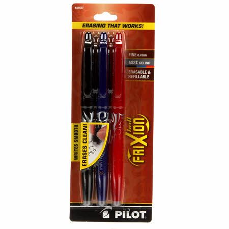 Frixion Erasable Gel Pen 3ct Black/Blue/Red