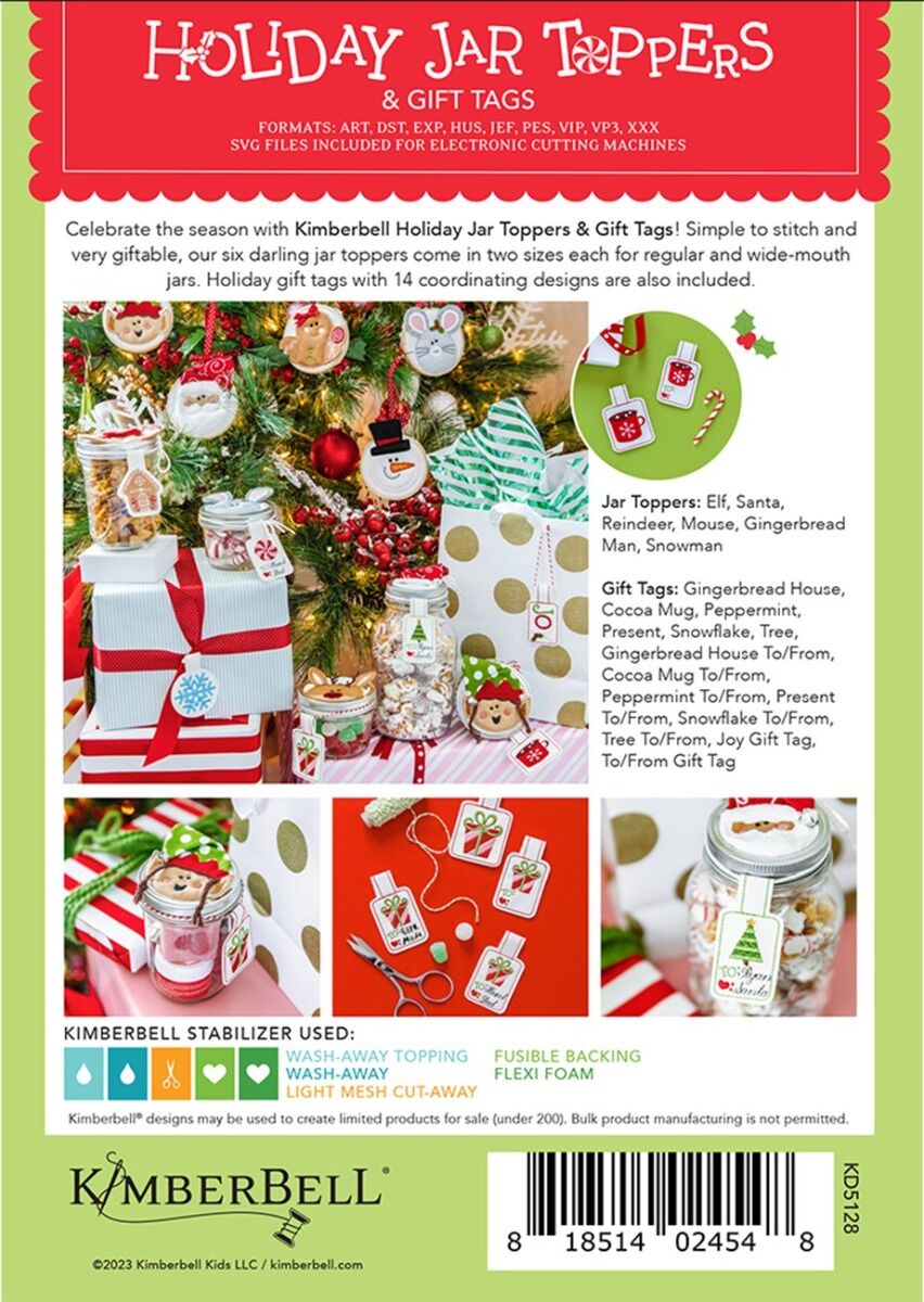 Kimberbell Holiday Jar Toppers & Gift Tags with Machine Embroidery CD