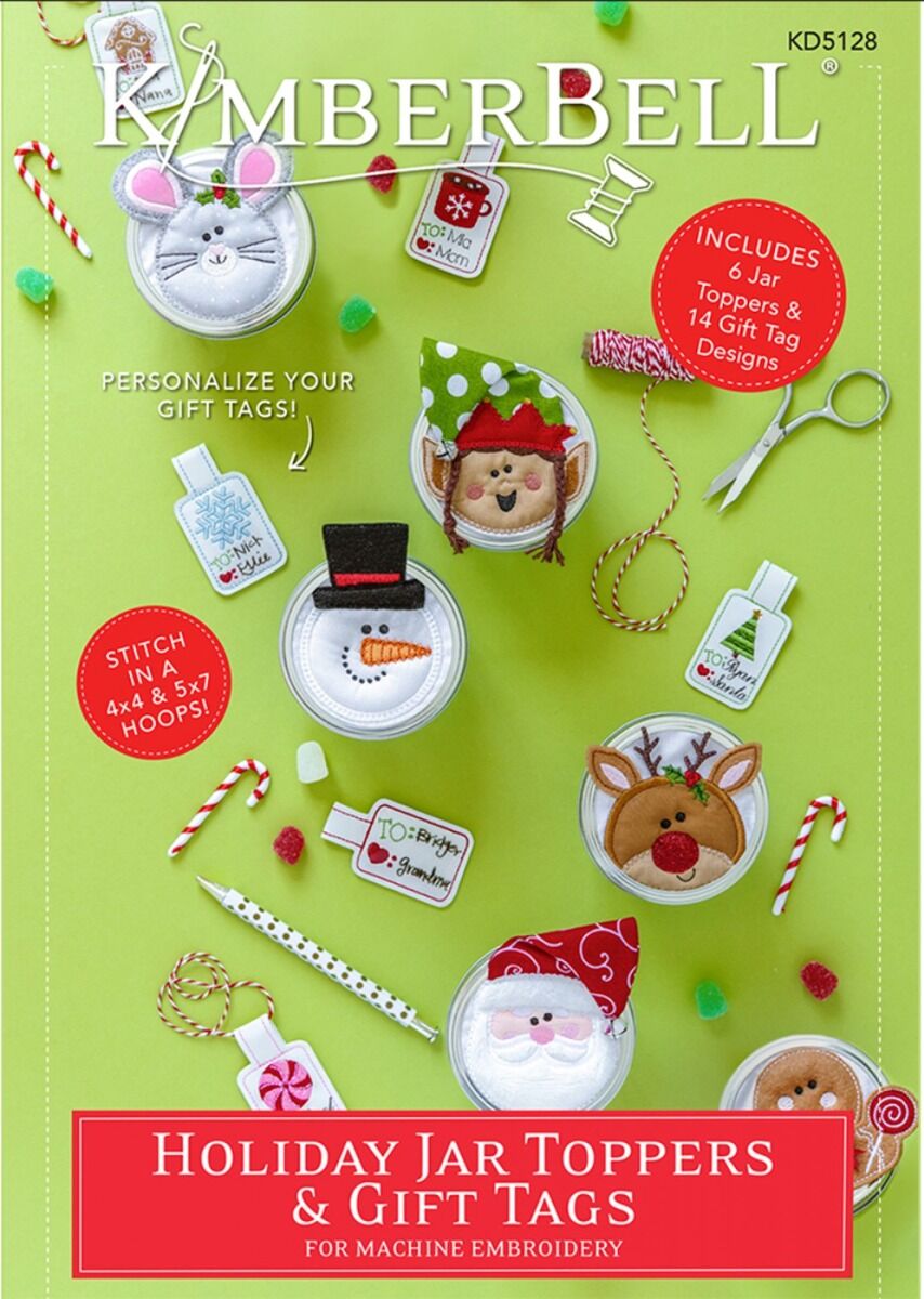Kimberbell Holiday Jar Toppers & Gift Tags with Machine Embroidery CD