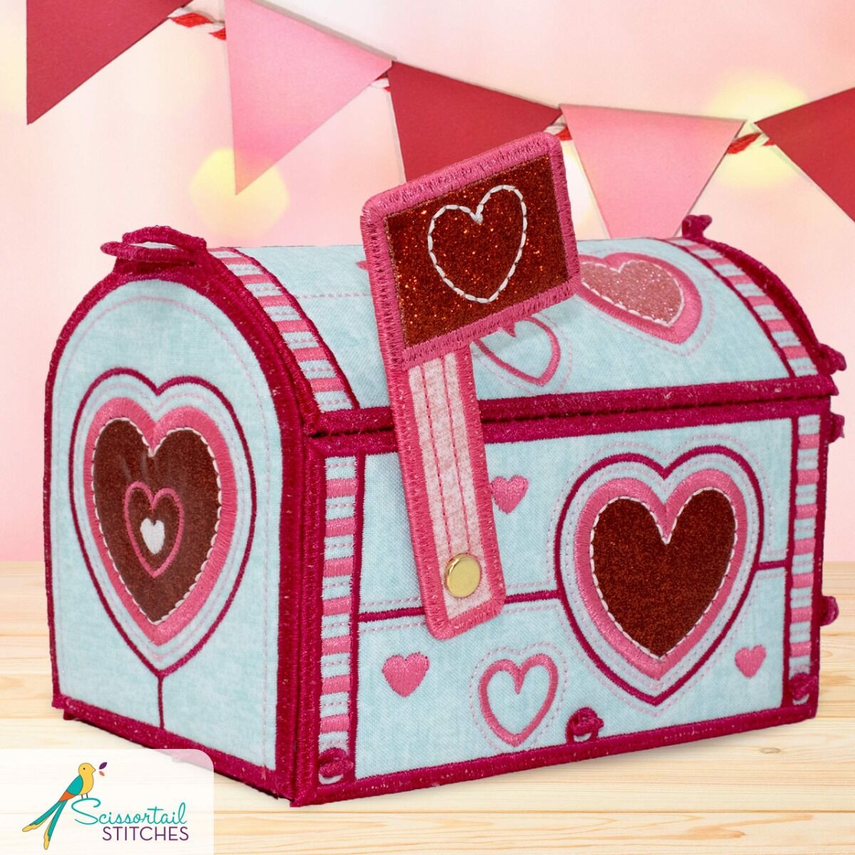 OESD Freestanding Valentine's Mailbox Embroidery Design on USB