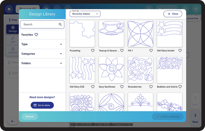 QMX app step 1 pick a design from the library